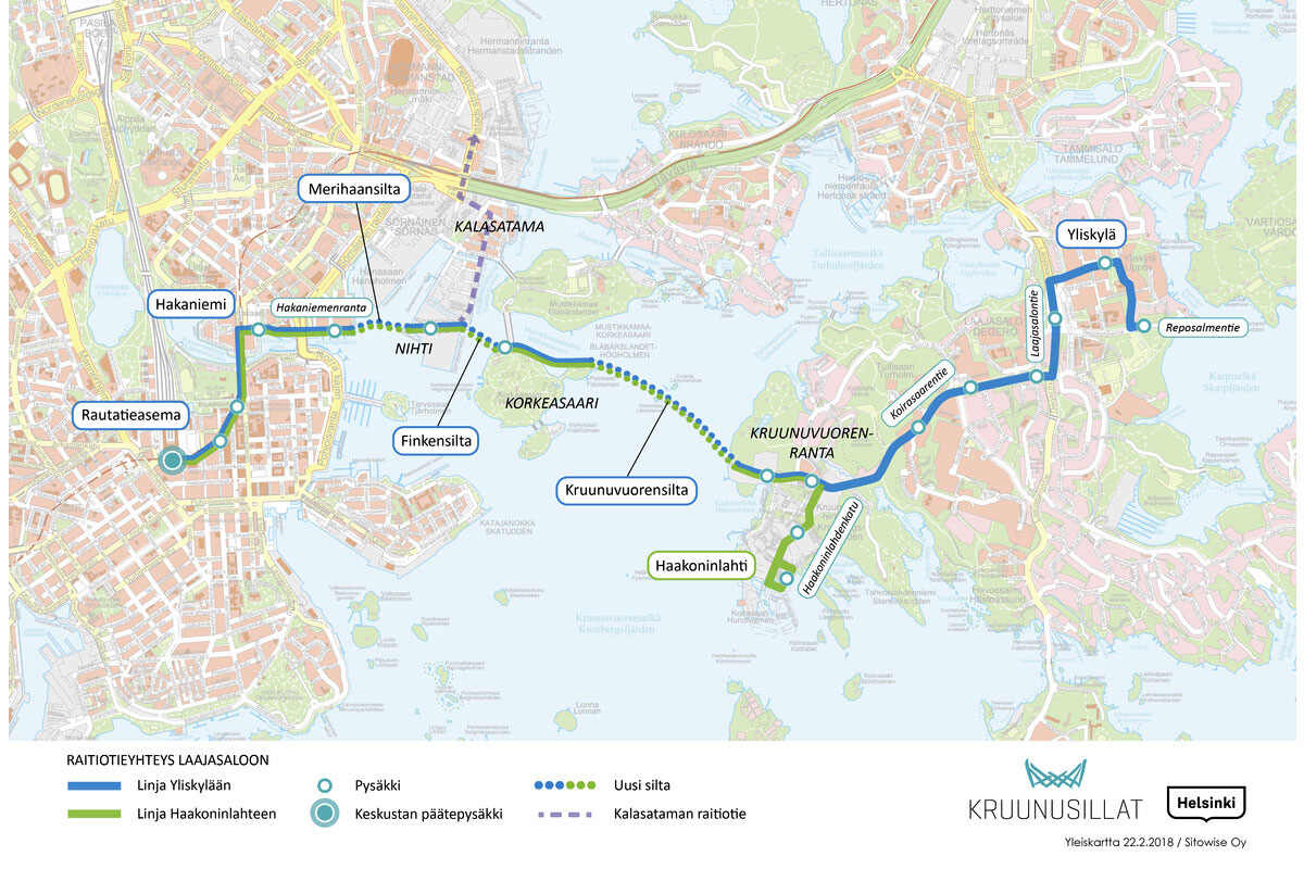 Kruunusillat-raitiotien kustannusarvio selviää kevään aikana